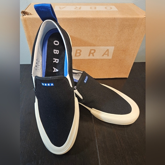 OBRA slip on canvas black/blue/ off white mens size 10.5 - Picture 2 of 8